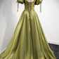 Green v neck tulle long prom dress A line evening dress Y898