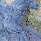Off the shoulder blue ball gown , sparkly prom dress with flowers S26908