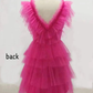 A Line V Neck Tiered Homecoming Dress,Tulle Short Prom Party Dresses Y1458