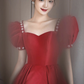 Burgundy satin long prom dress A line evening dress Y1169