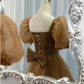 Beautiful Prom Dress New Brown Evening Dress Elegant Collar Puff Sleeve A-line Floor-length Point Prom Formal Gowns  Y1174