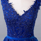 Romantic Tulle & Lace V-neck Neckline A-line Prom Dress With Beaded Lace Appliques & Belt  Y938