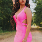Sleeveless Hot pink Criss-cross Back Mermaid Long Train Prom Dresses Y1032