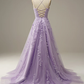 Elegant Lavender Prom Dresses,A line Evening Dress,Applique Party Gown Y1129