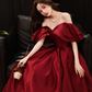 Dark Red Satin New Style Off Shoulder Long Prom Dress, A-line Long Formal Dress Y1427