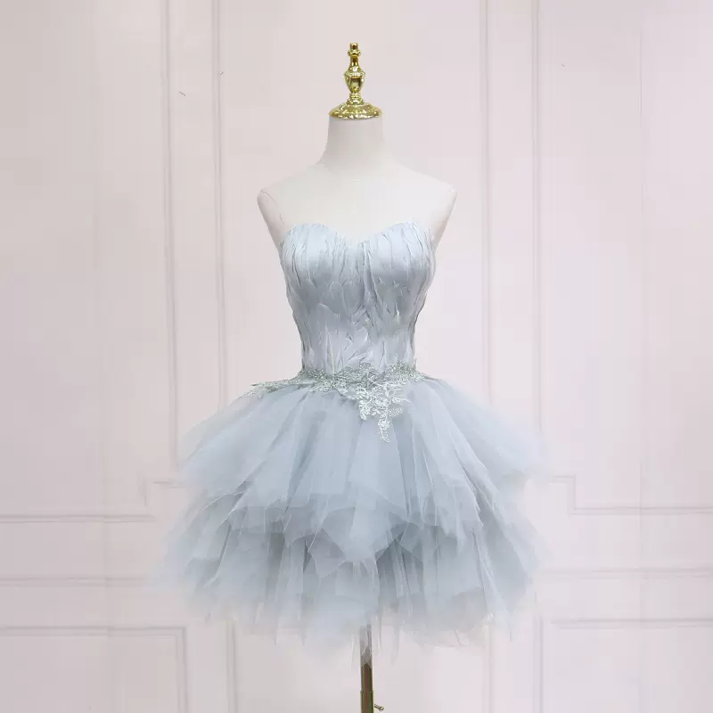 Elegant Grey Feather Short Homecoming Dress  s05