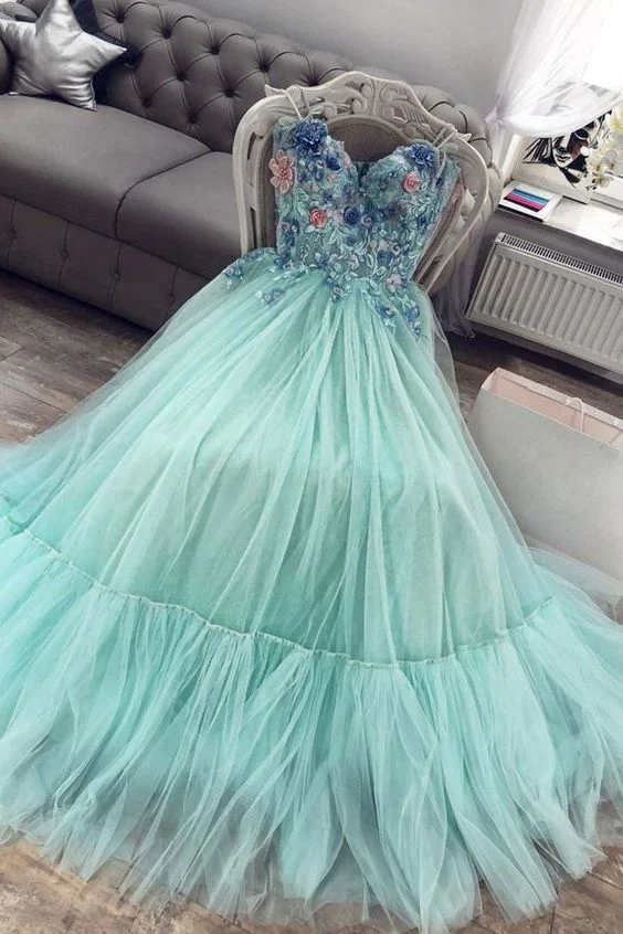 Sweetheart Neck Tulle Long A Line Prom Dresses Y637