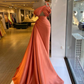 Satin prom dresses one shoulder prom dresses, orange prom gown Y197
