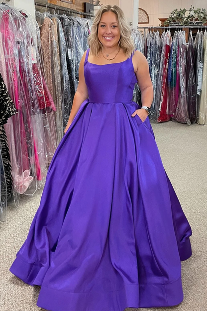 Simple Purple A-line Long Prom Dress with Pockets Plus Size Y372