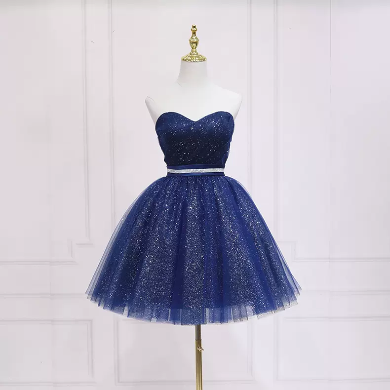 Cute Blue Shiny Short Homecoming Dress s47