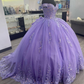 Off The Shoulder Lilac Corset Quinceanera Dress Ball Gown,Appliques Lace Birthday Dress  Y789