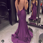 Elegant Mermaid V Neck Prom Dress with Split,Backless Formal Gown Y1498