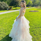 Cute A Line V Neck Light Pink Tulle Prom Dresses with Appliques Y1474