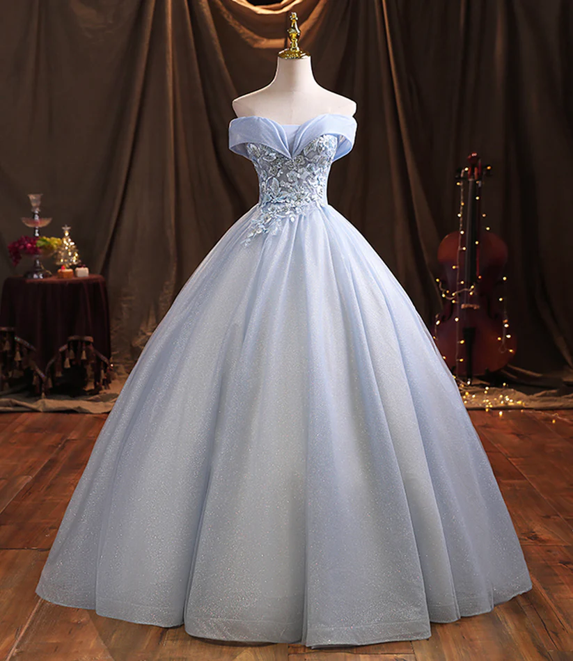 Blue tulle lace long ball gown dress formal dress Y1293