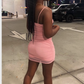 Pink Sleeveless Spaghetti Straps Bodycon Dress,Sexy Pink Homecoming Dress Y835