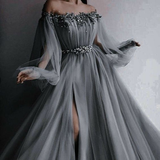Off the shoulder tulle prom dress S23034