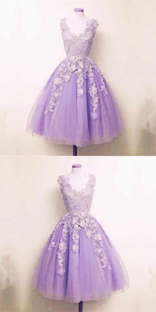 Fetching Appliques Homecoming Dress Lilac Tulle Lace Appliques A-line Short Homecoming Dress S10571