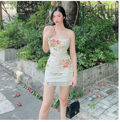 Spaghetti Straps Floral Summer Dress Outfit Bodycon Dress Mini Homecoming Dress Y689