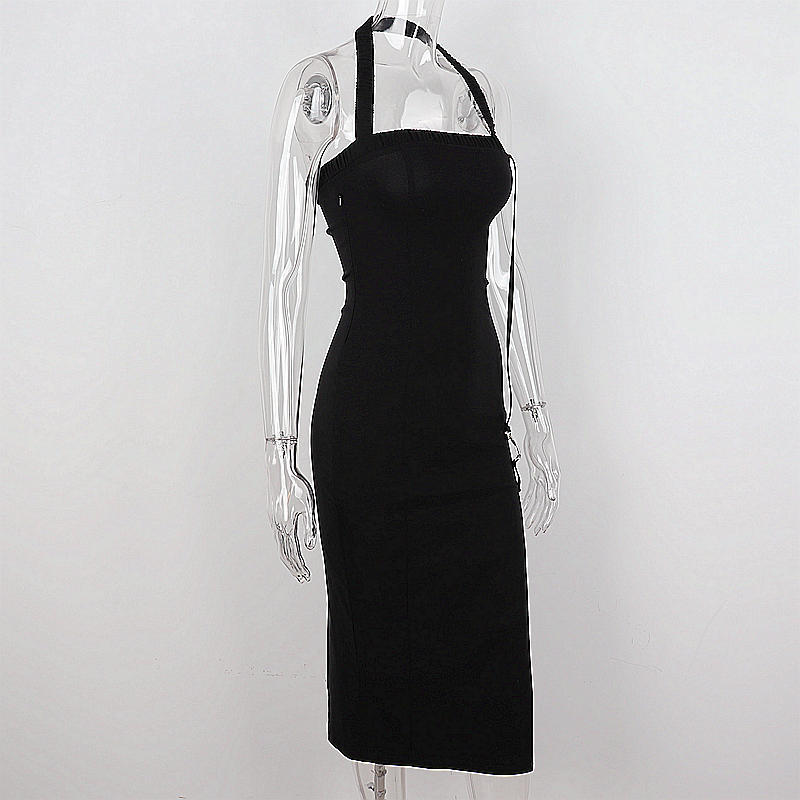 Women's Black Halter Prom Dress With Slit,Sexy Black Sleeveless Evening Dress Y1161