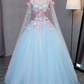 Beautiful Light blue Butterfly Lace Prom Dresses, Sweet 16 Formal Dresses Y1137