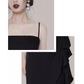 Vintage Black Spaghetti Straps Prom Dress With Irregular Side Y1125