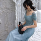 A-Line Princess Square Neckline Short Sleeve Floor-Length Prom Dresses S16399