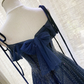 Dark Blue Tulle Sequin Long Prom Dress, Dark Blue Tulle Formal Dress Y523