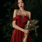 Burgundy Round Neck Beading Long Prom Dress, Burgundy Formal Graduation Dress Y1404