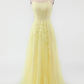 Pink Spaghetti Straps Tulle Appliques Prom Dress Senior Prom Dress Y40