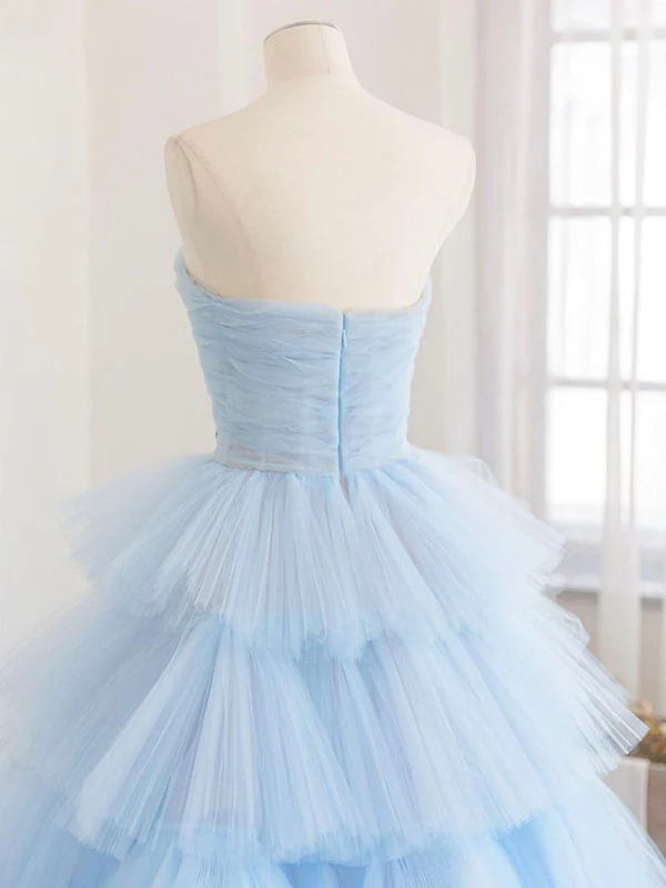 Winter Blue Tulle Long Prom Dress, Blue Layered Tulle Evening Dress Y393