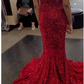 Sweetheart Mermaid Prom Dress Red Sequins Evening Dress Shiny Party Dress Y274