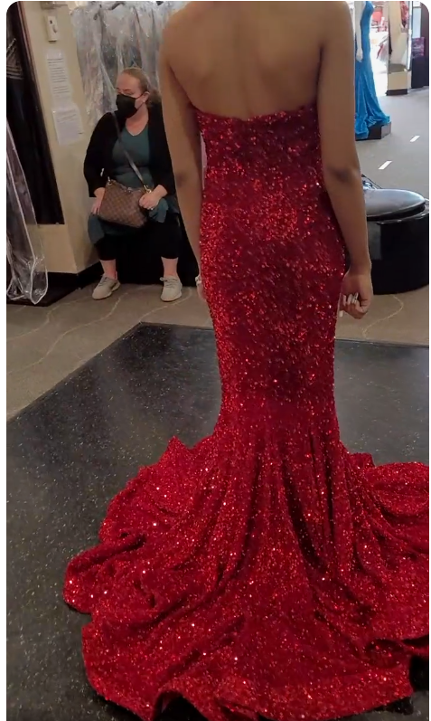 Sweetheart Mermaid Prom Dress Red Sequins Evening Dress Shiny Party Dress Y274