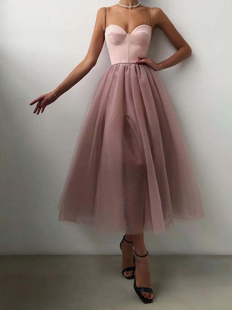 Tulle Long Prom Dress A Line Spaghetti Straps Formal Dress Y181