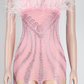 Rhinestone Girly Fluffy Mini Dress,Pink Bodycon Dress,Short Homecoming Dress Y781