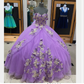 Women's Puffy Dress with Appliques Light Purple Ball Gown Y1091
