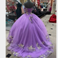 Women's Puffy Dress with Appliques Light Purple Ball Gown Y1091