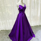 Purple Satin A-line Simple Floor Length Evening Dress Formal Dress Y869