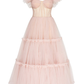 Ruffled Sleeves Tulle Prom Dress, Tiered Ruffled A-line Skirt, Bridesmaid Party Dress, Graduation Dress Y1246