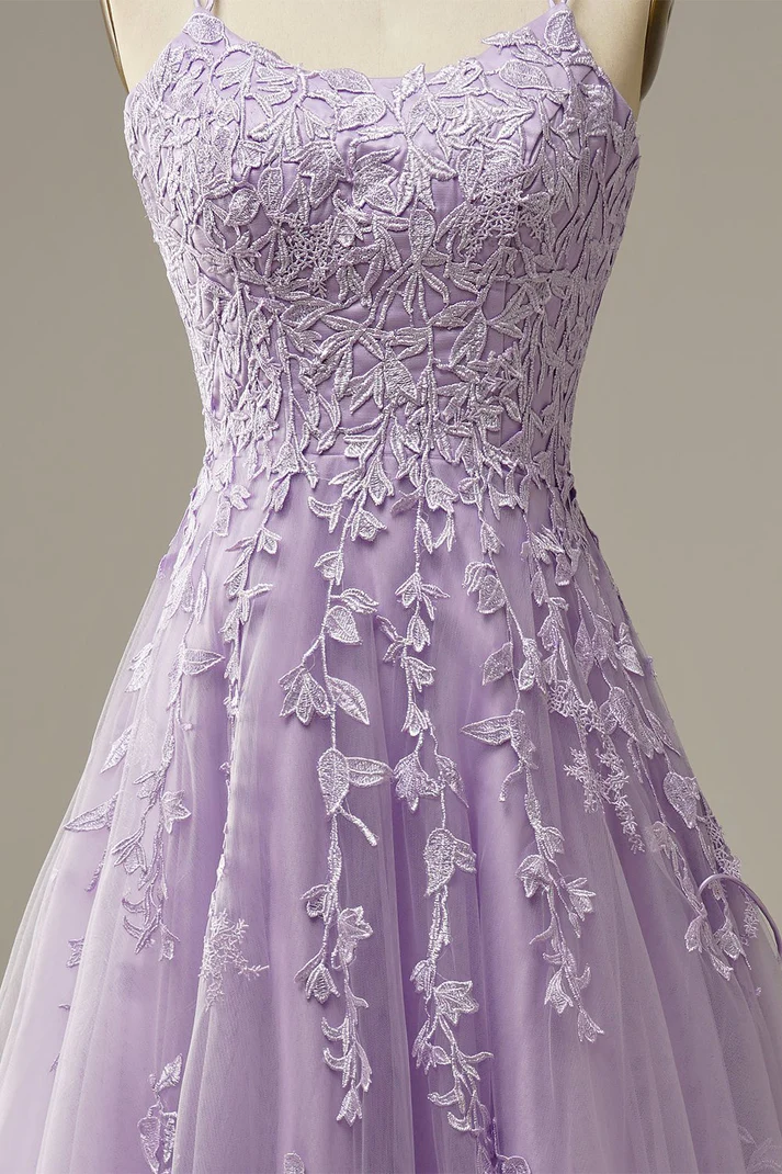 Elegant Lavender Prom Dresses,A line Evening Dress,Applique Party Gown Y1129