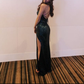 Sparkly Mermaid Spaghetti Straps Dark Green Sequins Long Prom Dresses With Split Formal Evening Gowns Y1460