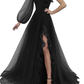 Burgundy tulle prom dress one shoulder evening dress S17925