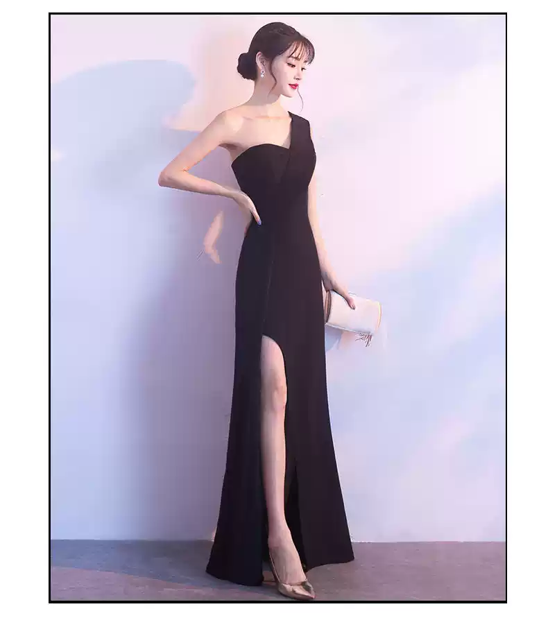 Modest Black One Shoulder Long Prom Dress Elegant Formal Gown Y599