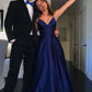 Spaghetti Straps V Neck Simple Prom Dress Navy Blue Prom Dress Y19