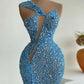 Blue Mermaid Sequins Celebrity Dresses Charming Evening Dress  Y31