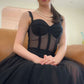 Classy A-line Straps Black Tulle Prom Dress,Black Formal Gown Y1070