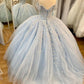 Winter Wonderful Land Blue Lace Appliques Ball Gown Sweet 16 Dress Y615