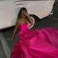 Strapless Hot Pink Satin Long Evening Dress Elegant Formal Gown Y441