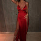 Spaghetti Straps V Neck Red Sleeveless Evening Dress ,Sexy Prom Gown Y739