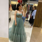 A-line Spaghetti Straps Tulle Prom Dress , Modest Tulle Prom Gown Y743
