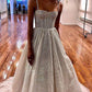 A-line V Neck Shiny Long Prom Dress  S20013